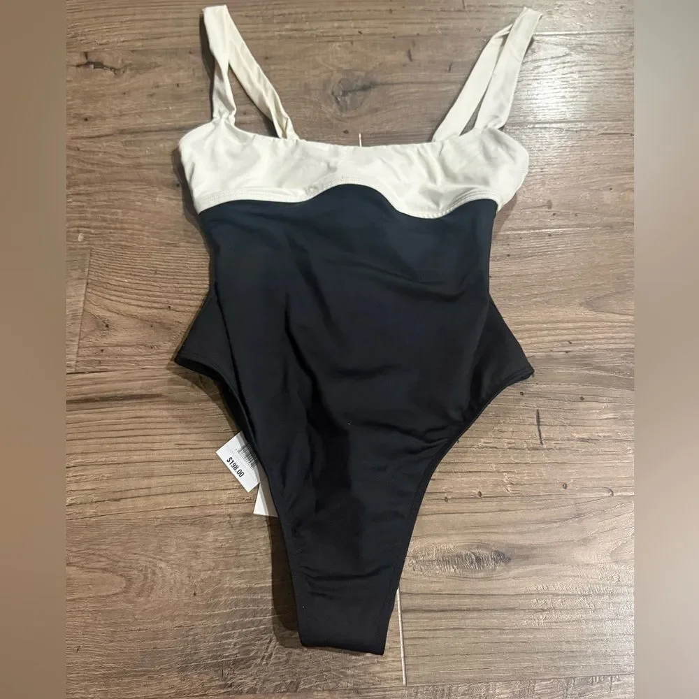 LSPACE Descanso One Piece Swimsuit - Black-Cream - Size M NWT